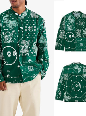 高尔夫服装男士宽松外套25秋冬潮流新中式图案印花配色长袖上衣男