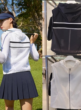 夏季新款高尔夫服装女士连帽拉链马甲背心25户外休闲无袖坎肩外套