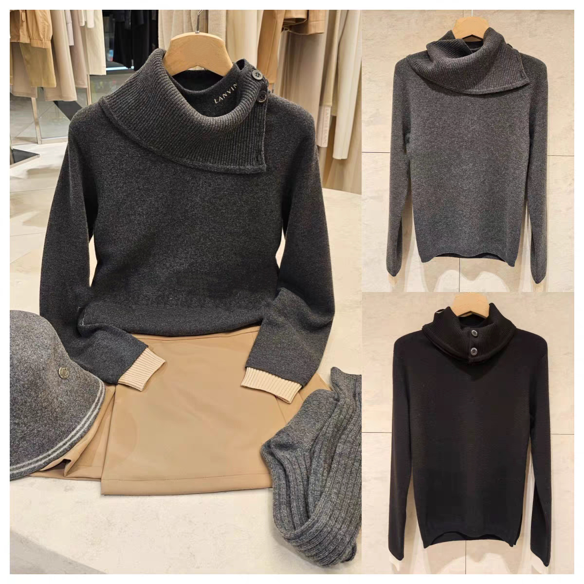 女士25秋冬新款高尔夫服装带围脖百搭纯色高领长袖针织上衣舒适