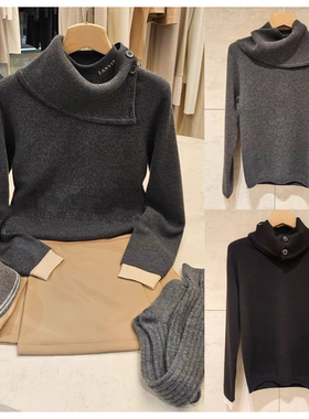女士25秋冬新款高尔夫服装带围脖百搭纯色高领长袖针织上衣舒适