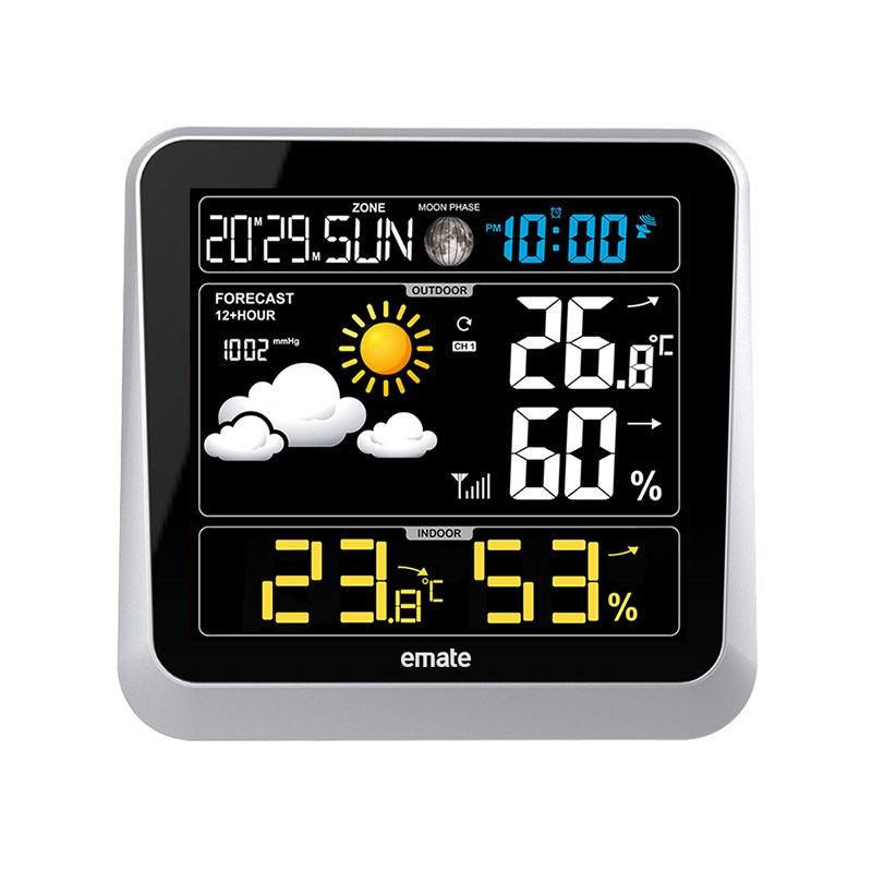 家用彩屏气象站室内外温湿度计气压时间日期闹钟天气预报电子钟表
