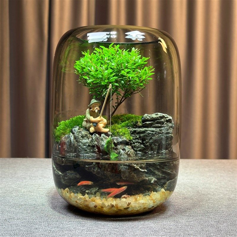 【年年有鱼】苔藓微景观办公室创意生态缸鱼缸桌面生态瓶摆件成品
