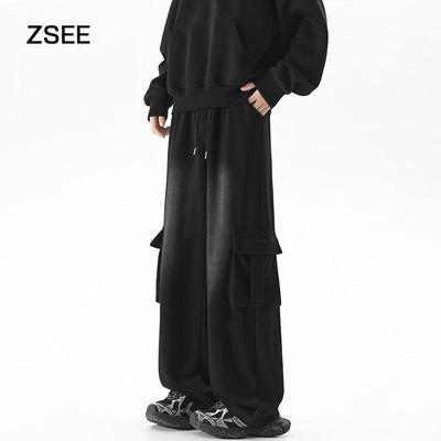 ZSEE 春季新款大口袋卫裤男美式潮牌水洗直筒宽松大码运动休闲裤