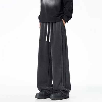 宽松直筒水洗黑色运动卫裤男款