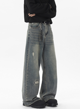 ZSEE美式潮牌复古水洗做旧牛仔裤男款春夏季宽松直筒休闲长裤子