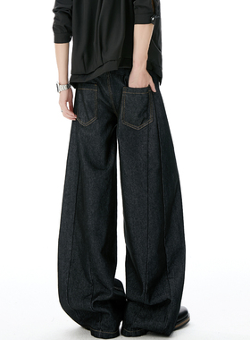 ZSEE牛仔裤男秋季新款美式高街宽松直筒水洗黑色丹宁休闲长裤