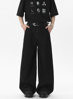 ZSEE美式复古高街黑色牛仔裤男款春夏季宽松阔腿垂感直筒长裤子