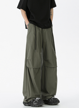 ZSEE夏季薄款速干裤男生美式潮牌户外宽松直筒阔腿褶皱休闲长裤子