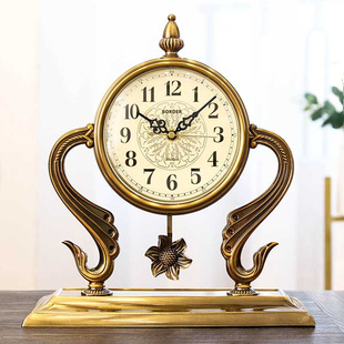 坐钟美式 欧式 时钟座钟桌面台式 摆钟家用客厅老式 大号复古钟表摆件