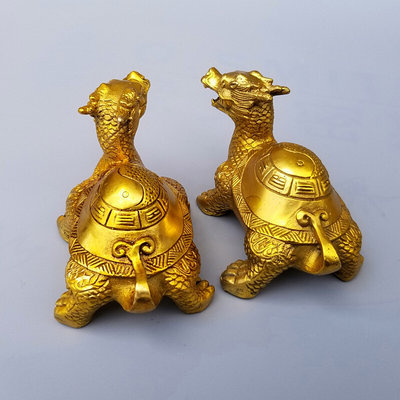 黄铜龙龟八卦元宝如意龙龟摆件一对招贵人家用装饰工艺品
