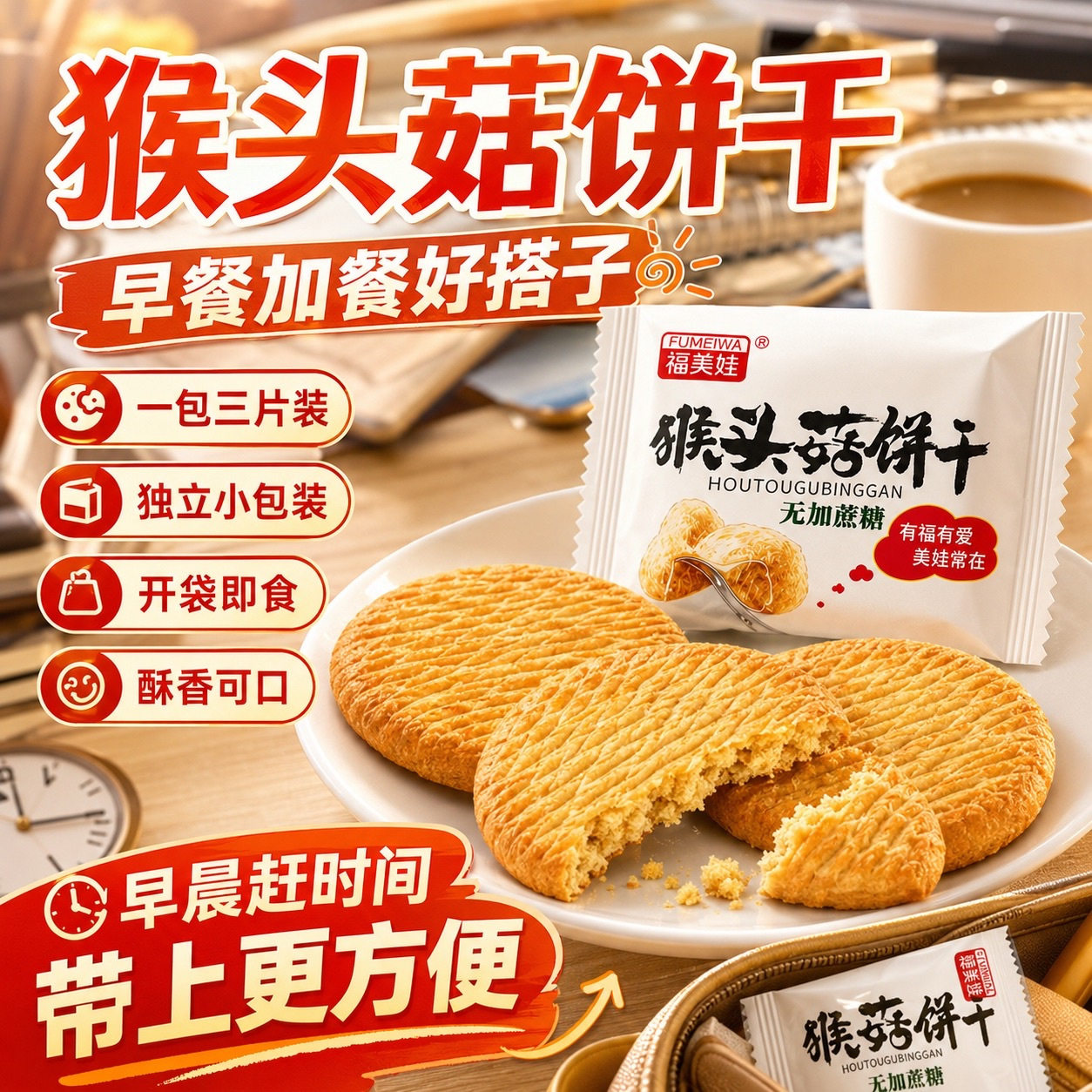 正宗猴头菇饼干滋胃低糖低卡饼干宿舍办公室解馋酥性小零食非油炸