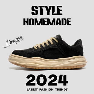 溶解鞋小众潮鞋2025新款运动日系板鞋男厚底休闲老爹鞋帆布春夏季