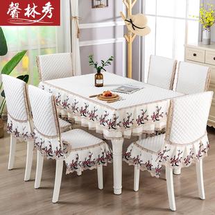简约现代防滑家用长方形茶几桌布布艺椅子套罩 餐桌布椅套椅垫套装