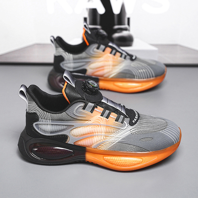 旋纽扣防水皮面运动鞋男大童2025春季青少年初中生减震轻便跑步鞋