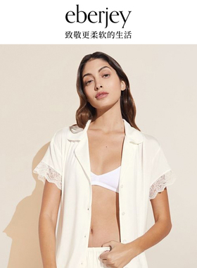Eberjey美国莫代尔深V高级感短袖外穿家居服套装性感蕾丝睡衣