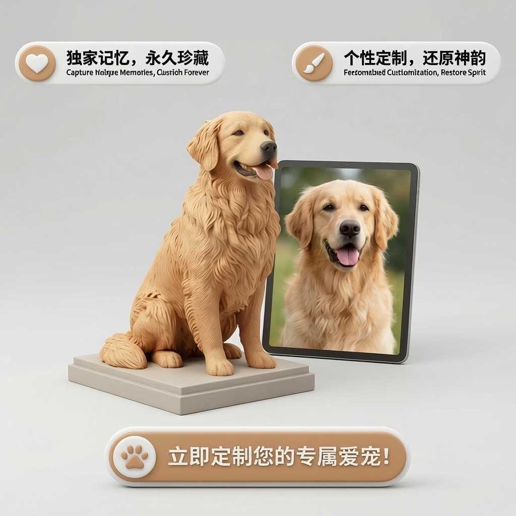 宠物猫狗全身定制手绘3D打印仿真立体手办摆件礼物潮玩桌面纪念图片