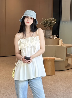 2025夏季新款韩系白色吊带背心女设计感小众收腰显瘦无袖上衣