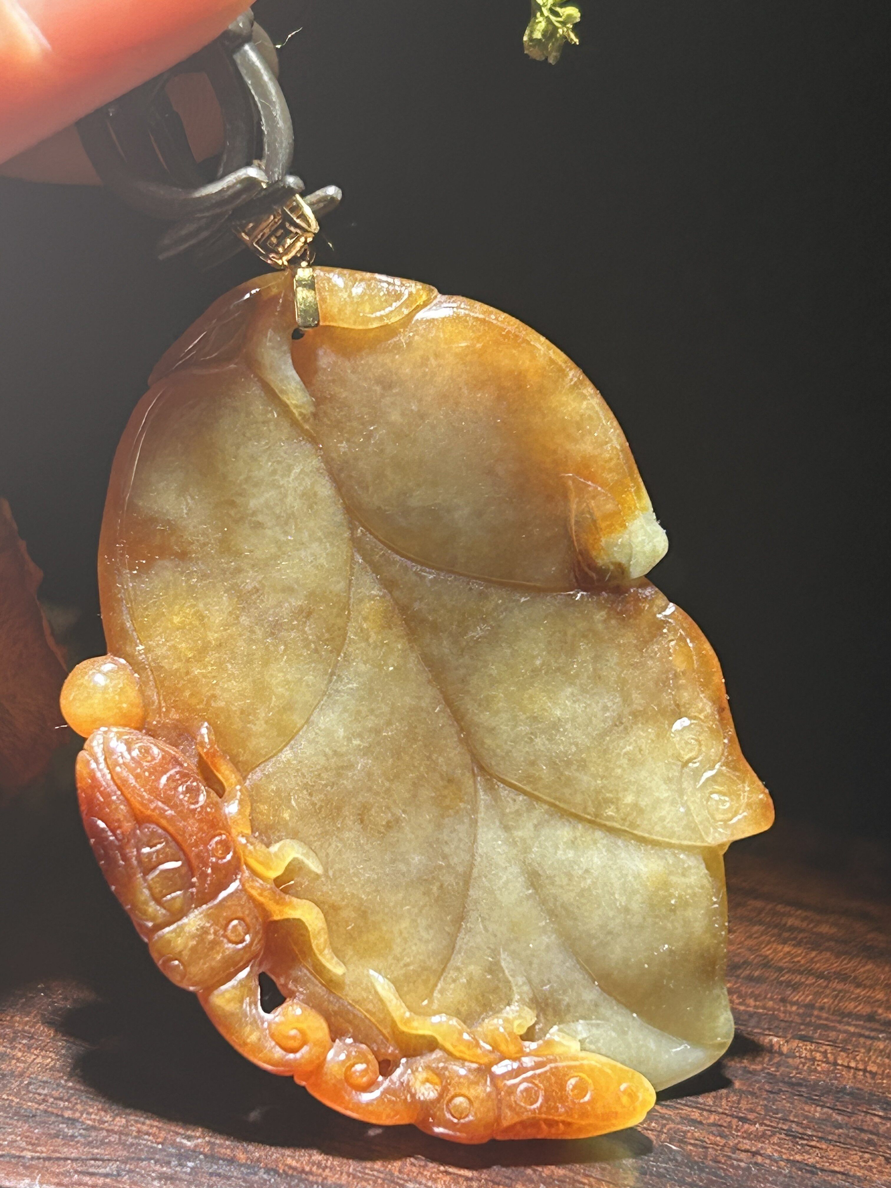 米町珠宝 天然缅甸翡翠A货吊坠挂饰红翡叶子