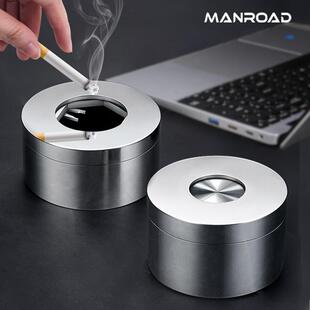 烟灰缸带盖子家用客厅创意高级感防飞灰办公室男礼品 不锈钢旋转式