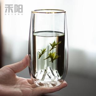 双层玻璃茶杯绿茶杯观山水杯家用办公室耐高温隔热泡茶杯子 禾阳