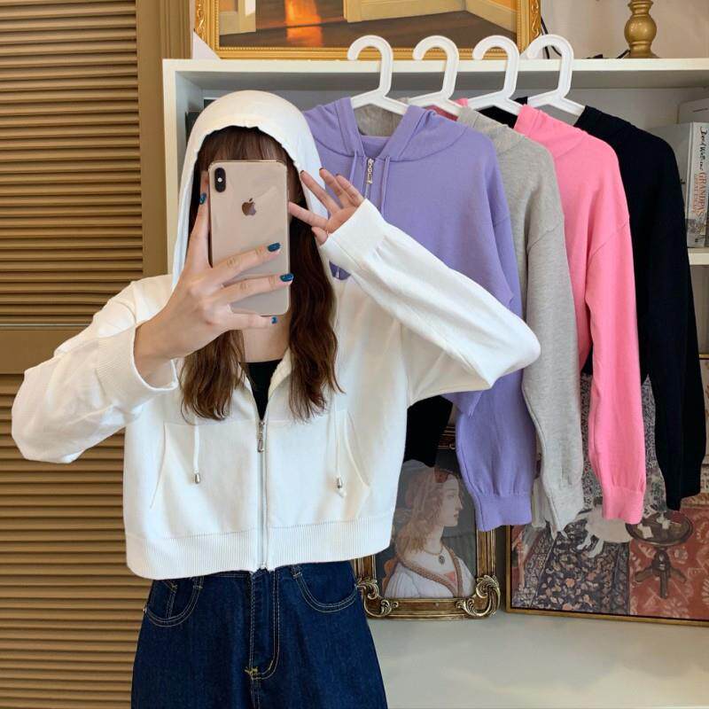 卫衣女2021秋季新款开衫短款上衣韩版宽松百搭长袖薄款连帽外套潮