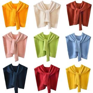 网红针织小披肩女士春夏季空调房针织交叉假领子搭肩百搭纯色围巾