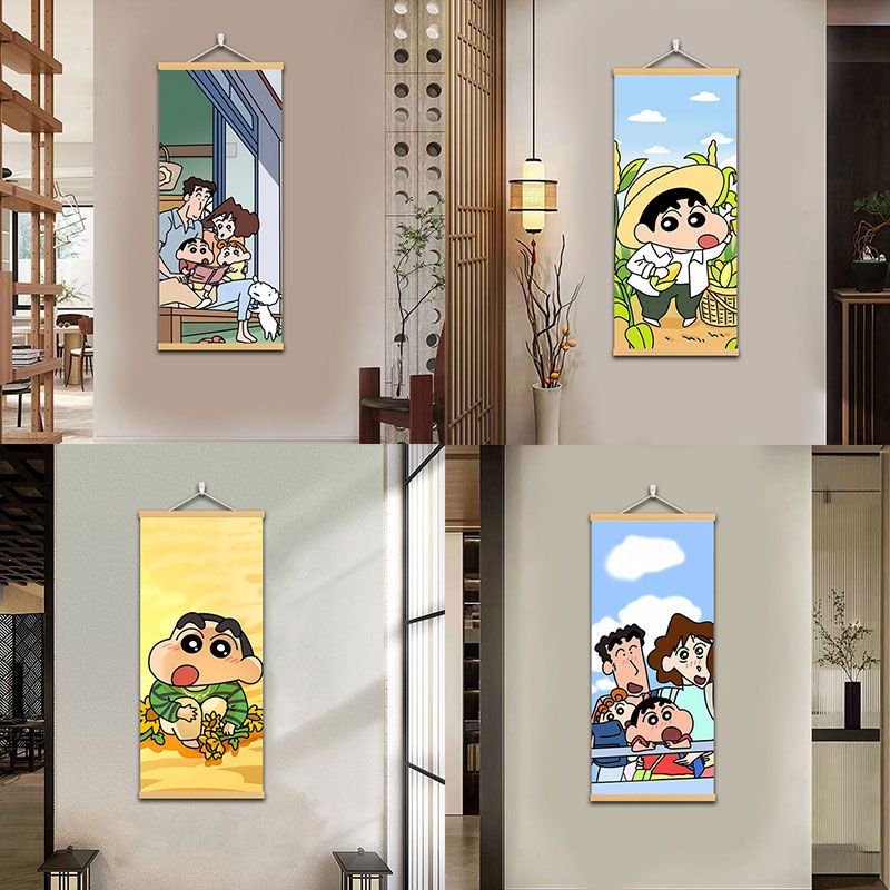 动漫蜡笔小新一家卡通周边墙壁走廊免打孔实木布艺装饰挂画定制图片