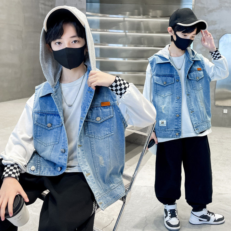 水洗翻领常规款牛仔布扣子马甲,童装/婴儿装/亲子装,马甲,淘宝优惠券,粉丝福利购,淘宝优惠卷