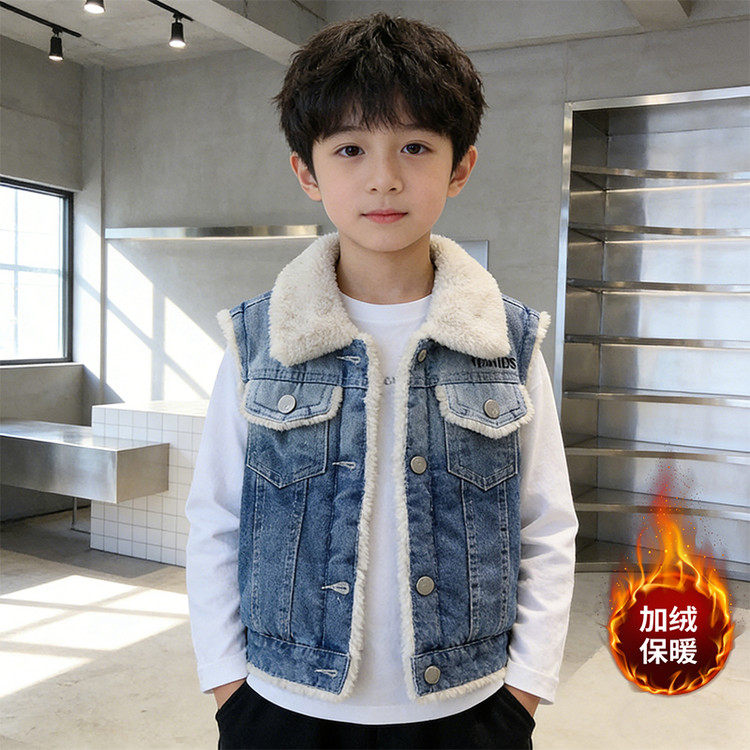 翻领常规款牛仔布纽扣B类马甲,童装/婴儿装/亲子装,马甲,淘宝优惠券,粉丝福利购,淘宝优惠卷