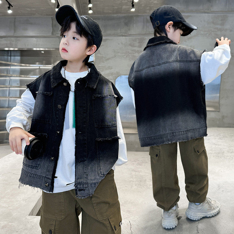 做旧翻领常规款牛仔布纽扣马甲,童装/婴儿装/亲子装,马甲,淘宝优惠券,粉丝福利购,淘宝优惠卷