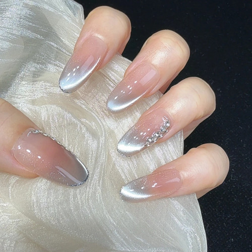 夏季蓝月光皓石冰透裸色猫眼美甲