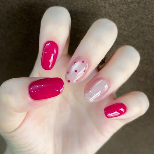 高级显白玫红猫眼波点手工穿戴甲