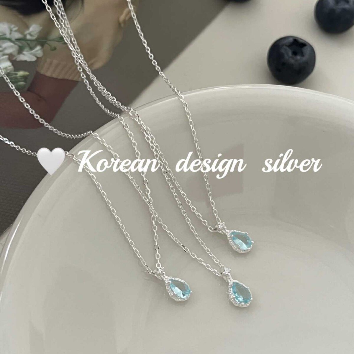 日系韩版新款气质简约饰品 S925纯银 蓝锆石水滴项链清冷白月光款