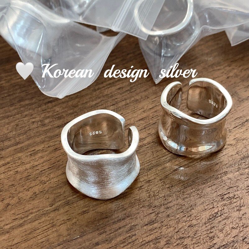 韩国东大门宽版重工指环 S925纯银不规则拉丝开口戒指高级感