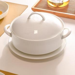 餐具 骨瓷餐具汤碗双耳带盖白色大碗健康饭盆大号家用汤盆日式