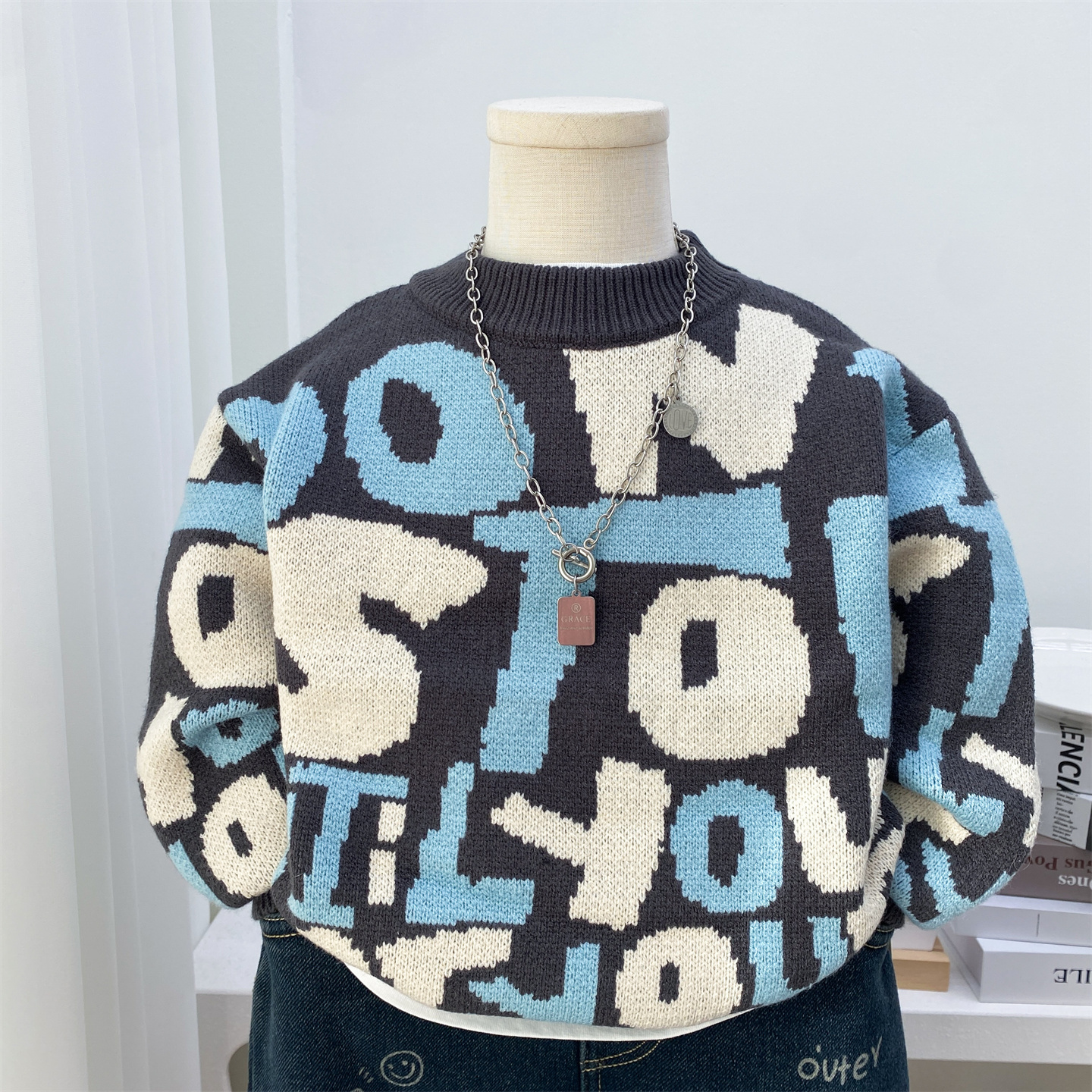 男童秋冬加厚半高领针织毛衣打底