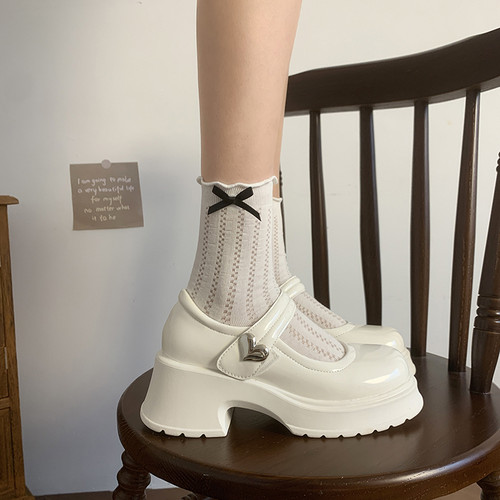 法式玛丽珍小皮鞋女白色厚底单鞋