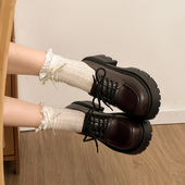 百搭小个子增高厚底系带单鞋 春季 女2026新款 棕色复古英伦风小皮鞋