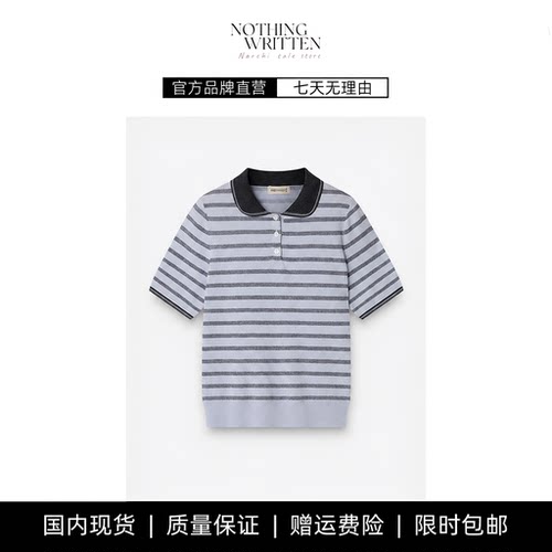 【现货】NOTHING WRITTEN针织衫休闲条纹翻领短袖套头针织上衣女