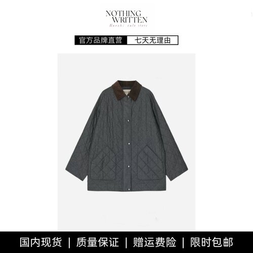 【现货】NOTHING WRITTEN菱形格棉弹牛仔大衣棉服女 通勤外套上衣