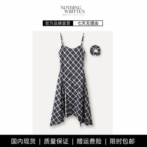 【现货】NOTHING WRITTEN格纹吊带裙减龄显瘦V领不规则吊带连衣裙