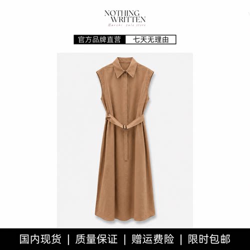 【现货】NOTHING WRITTEN夏新款无袖衬衫式连衣裙棉质咖色连衣裙