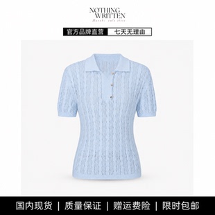 【现货】NOTHING WRITTEN新款镂空麻花短袖针织衫POLO领气质上衣
