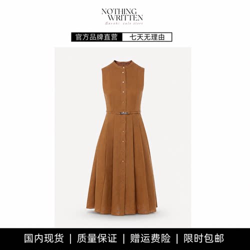 【现货】NOTHING WRITTEN老钱风亚麻百褶连衣裙修身无袖腰带长裙