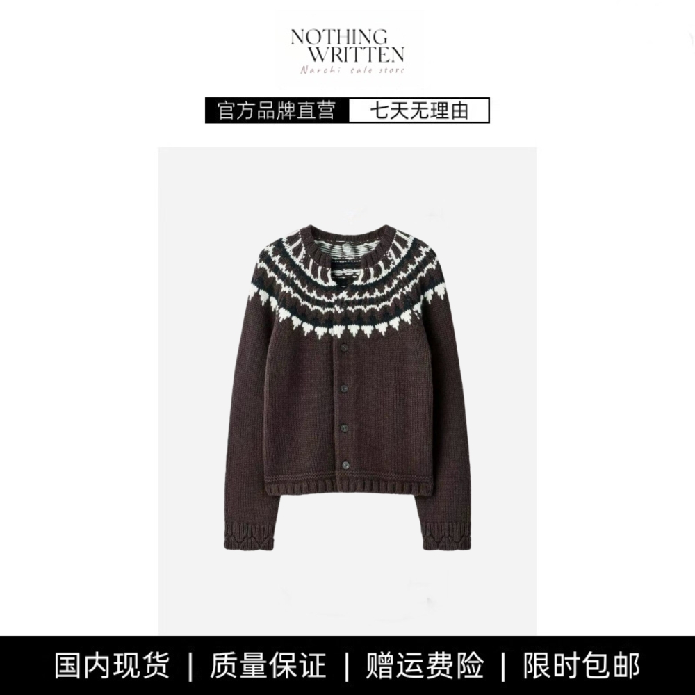 【现货】NOTHING WRITTEN圆领罗纹边羊毛开衫费尔岛毛衣针织衫女
