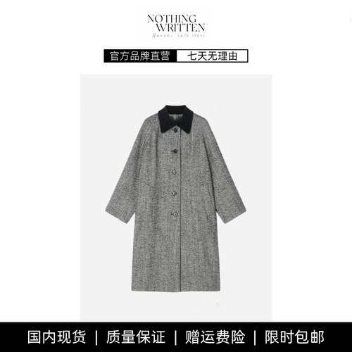 【现货】NOTHING WRITTEN羊毛混纺人字纹花呢长款大衣女风衣外套