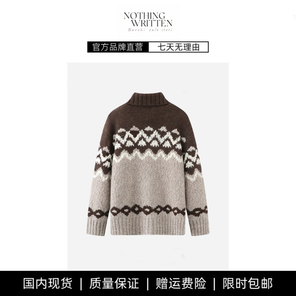 【现货】NOTHING WRITTEN羊毛厚实费尔岛花纹高领宽松休闲针织衫