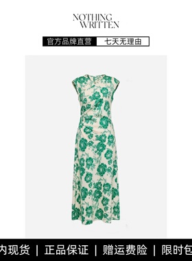 【现货】NOTHING WRITTEN绿色花朵无袖连衣裙女斜襟印花改良旗袍