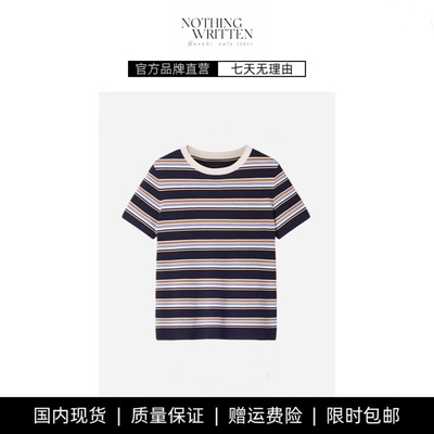 【现货】NOTHING WRITTEN条纹套头针织衫撞色条纹短袖套头T恤上衣