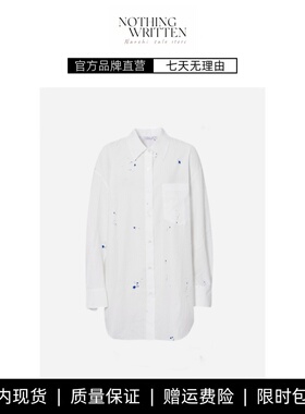 【现货】NOTHING WRITTEN泼墨POLO领长袖衬衫女白色衬衣百搭上衣